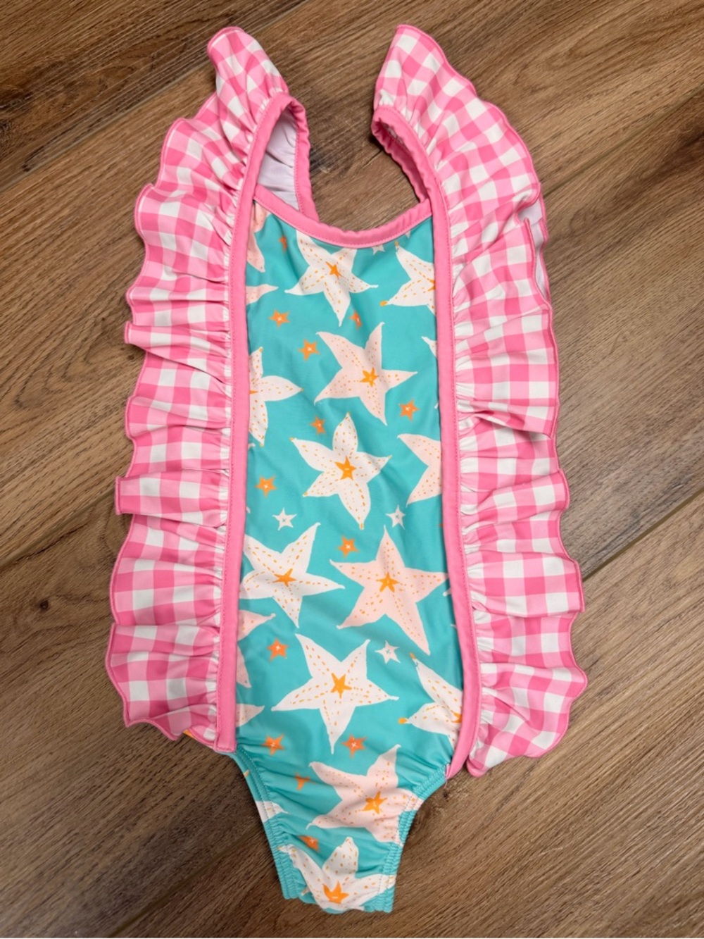 Sweet Honey 2T Starfish Ruffle Swimsuit Pink Aqua Boutique Coastal Beach Gingham